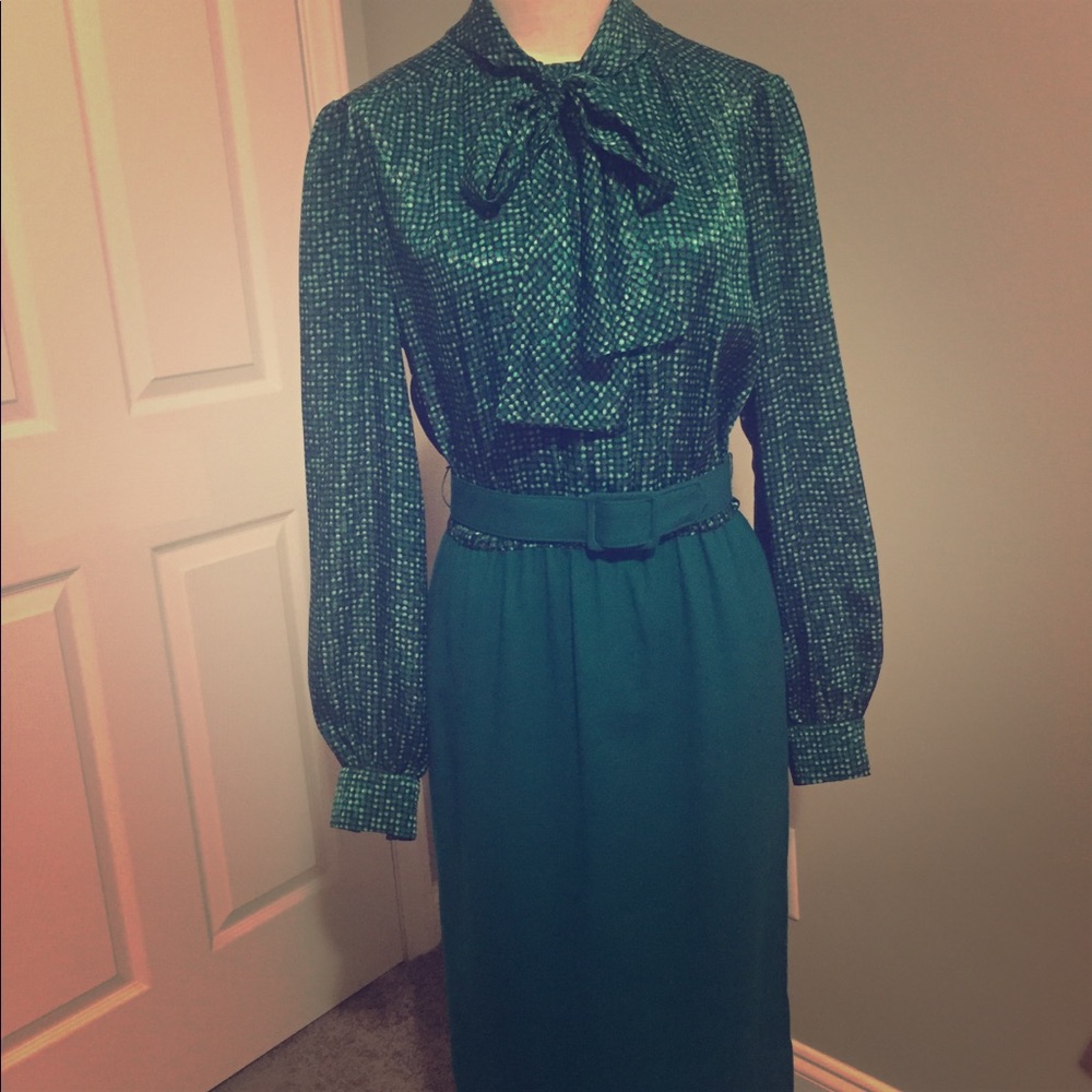 Long green multi fabric dress